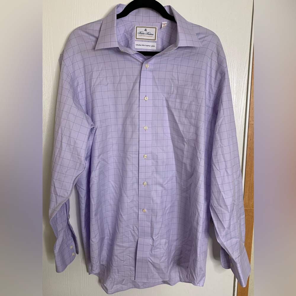 Brooks Brothers Madison Fit Supima Cotton Square Plaid Dress Shirt 17/35 Mens